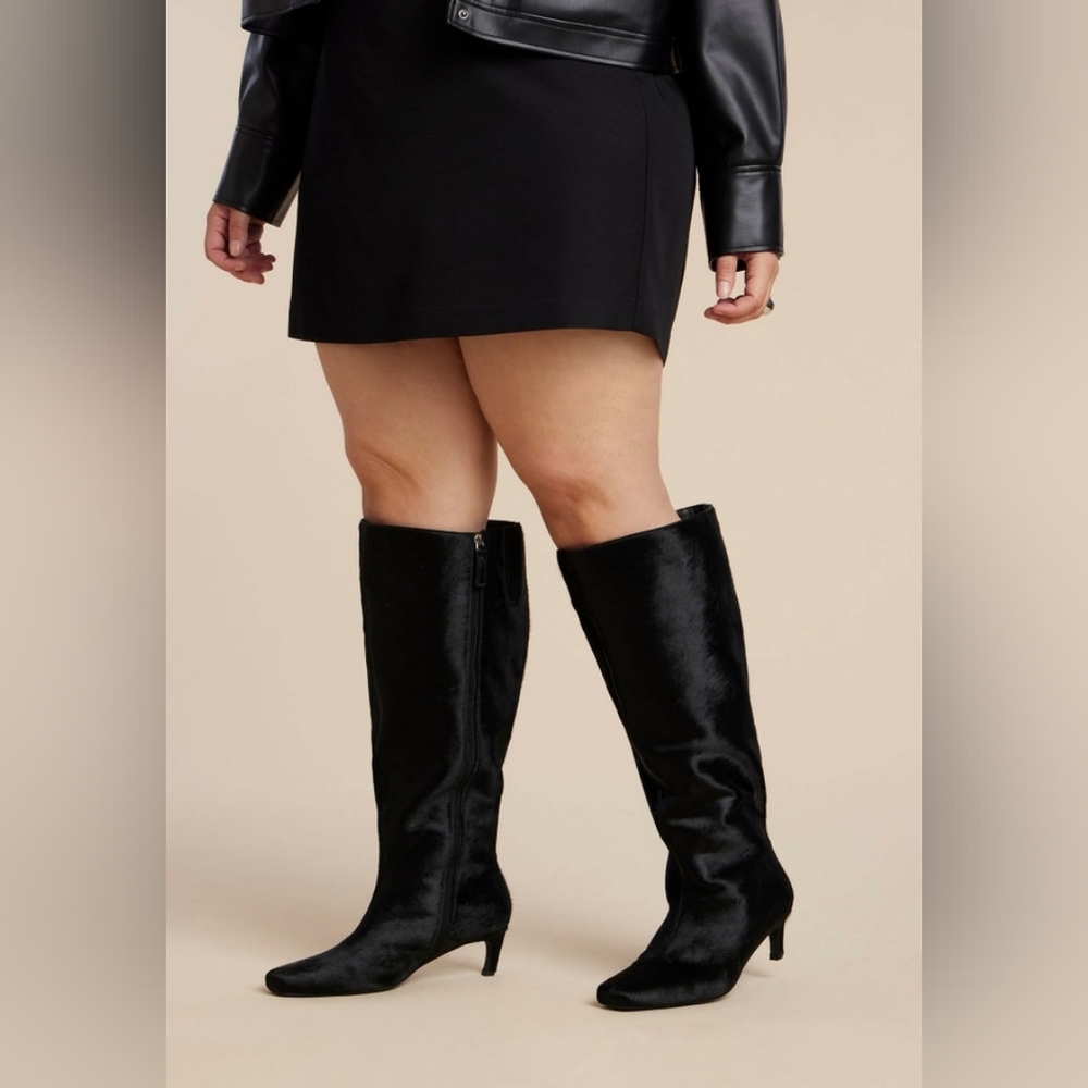 Eloquii Calf Hair Knee High Boots Kitten Heel Wide Calf